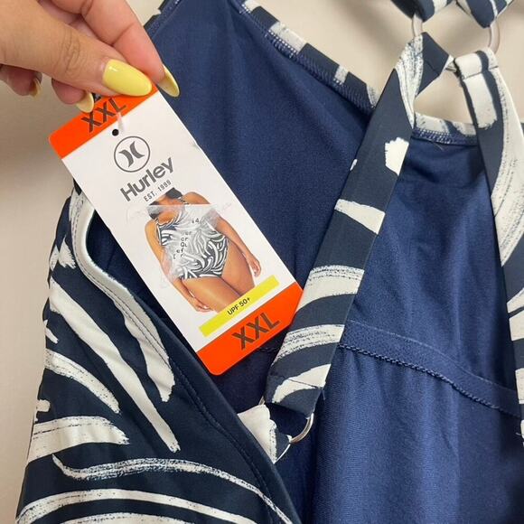 NWT Hurley Cross Open Back Pull On Padded Blue White Full Coverage Swimsuit XXL - Picture 7 of 7